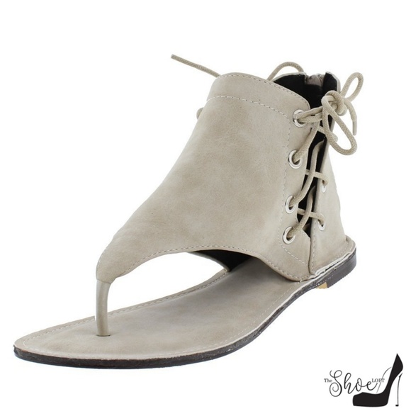 Bell Stone Ankle Wrap Gladiator Thong Sandals - Picture 2 of 5